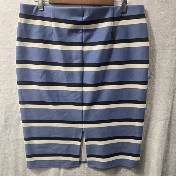 NYCC New York Clothing Co Blue Striped Pencil Skirt Womens Large - Picture 2 of 5